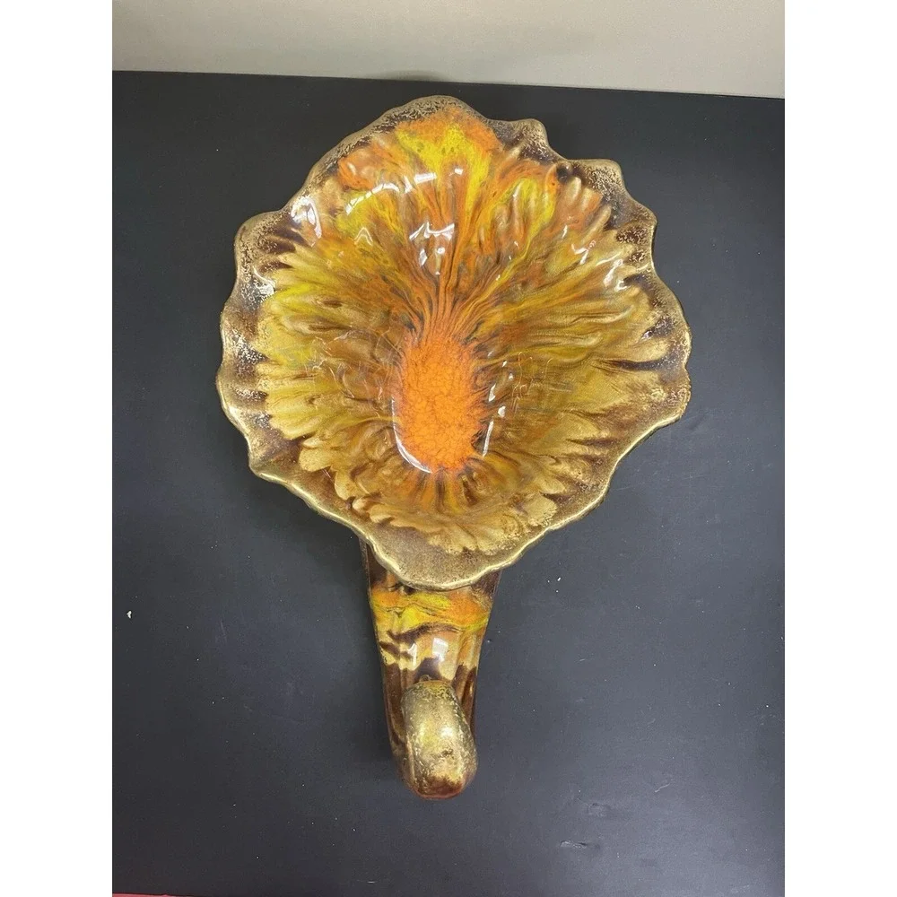 Large Vintage Vase Ceramic‎ Horn Of Plenty Cornucopia MCM Drip Glaze (775)
